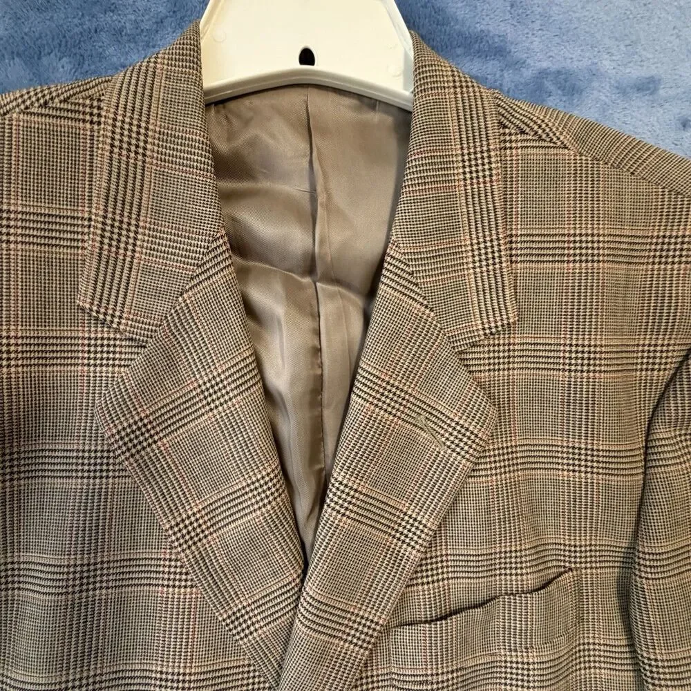 Vintage Santorelli Giorgio3 Mens 40R Wool Blazer Glen Plaid Made Italy 3 Button